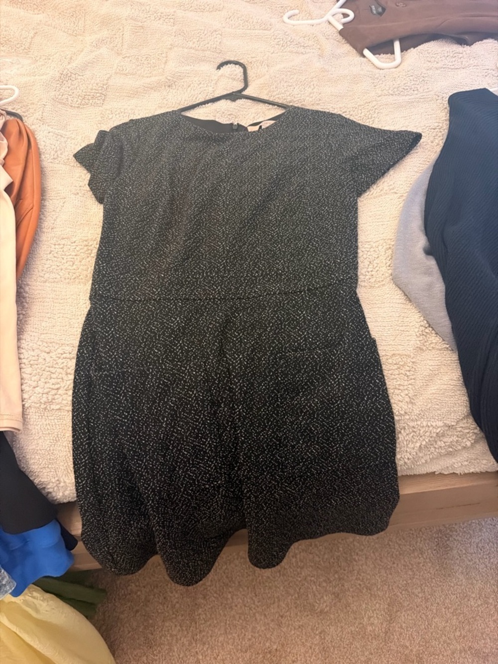 LOFT Black Mini Dress with White Speckle Print